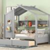 Twin Size House Bed With 2 Drawers, Kids Bed With Storage Shelf - Gray - Image 14