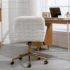 Office Chair, Artificial Rabbit Hair Home Office Chair With Golden Metal Base, Adjustable Desk Chair Swivel Office Chair, Vanity Chair - Beige - Image 20