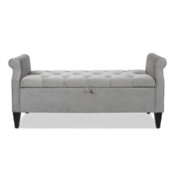 Jacqueline - Tufted Roll Arm Storage Bench - Opal Gray
