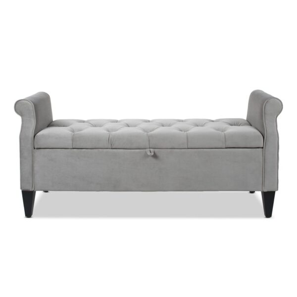 Jacqueline - Tufted Roll Arm Storage Bench - Opal Gray