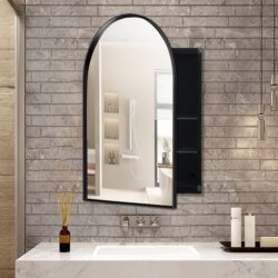 Arched Recessed Medicine Cabinet, Metal Framed Bathroom Wall Cabinet With Mirror And Adjustable Shelves, Wall Mirror With Storage For Bathroom - Matte Black