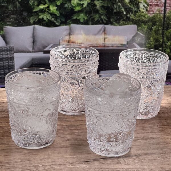 Paisley - Acrylic Glasses (Set of 4) Dof, Bpa Free Cocktail Drinkware Plastic, 13Oz - Clear