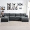 Chenille Modular Sectional Sofa, U Shaped Cloud Couch Set With Double Cushions, 6 Seat Sleeper Sofa Bed With Ottomans, Oversized Indoor Furniture - Dark Gray - Image 11