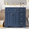 Bathroom Vanity With Resin Sink Combo, Frame Bathroom Storage Cabinet, Freestanding Vanity Set With 3 Drawers & Adjustable Shelf - Blue - Image 18