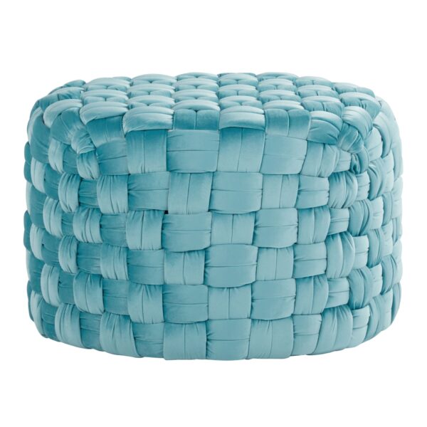 Braided - Round Ottoman - Ice Blue - Velvet