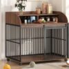Heavy Duty Large Dog Crate Furniture For Large Medium Dog With Lockable Wheels, Wooden Dog Crate Dog Kennel, End Table Crate With Double Layer Storage - Brown - Image 3