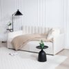 Flora - Twin Upholstered Daybed With 2 Drawers Ribbed Tufted Backrest in Lavish Modern Design - Ivory - Image 7