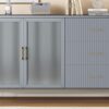 Queen Murphy Bed With Frosted Glass Doors Design, Fake Drawers, Metal Legs - Gray - Image 17