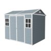 Resin Outdoor Storage Shed Waterproof Shed With Floor & Two Windows & Lockable Door, Tool Shed For Garden, Patio, Backyard - Gray - Image 7