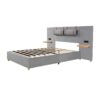 Queen Upholstered Platform Bed, 2 Outlets And USB Charging Ports On Both Sides, 2 Bedside Pillows, Storage Shelves - Gray - Image 2