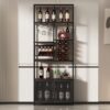 82.7" Industrial Standing Wine Rack With Glass Rack Tall Freestanding Floor Bar Cabinet - Walnut / Black - Image 2
