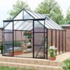 Double Door Polycarbonate Greenhouse Raised Base And Anchor Aluminum Heavy Duty Walk In Greenhouses For Outdoor, Backyard In All Season - Black - Image 2