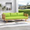 Claremont - 3 Seater Daybed Teak Acacia Wood Water Resistant Cushions - Green - Image 5