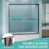 Double Sliding Bathtub Shower Door, Semi Frameless Bypass Tub Door, 1 / 4" (6Mm) Tempered Glass With Explosion - Proof Film, Adjustable Aluminum Alloy Frame - Matte Black - Image 4