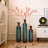Modern Droplet Shaped Floor Vase Set, Glazed Metal Decorative Vases 3 Piece Home Decor - Aqua Blue - Image 9