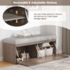 Shoe Storage Bench Entryway Shoe Cabinet Storage Ottoman With Padded Seat Cushion And Double Doors For Entryway, Hallway And Bedroom - Light Gray - Image 5