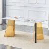Dining Table, Paired With Electroplated Golden Butterfly Table Legs - Gold / White - Image 4