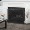 Minimalist Single Panel Iron Fireplace Screen With Diamond Design - Black - Image 3