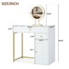 Makeup Vanity Desk With Lighted Mirror, Luxury Dressing Table With 2 Drawers And 1 Cabinet, 3 Lighting Modes Available For Bedroom - White / Gold - Image 8