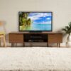 Modern TV Stand With Storage, Tempered Glass Shelf - Walnut - Image 3