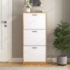 Freestanding Shoe Storage Cabinet With 3 Flip Drawers - White / Natural - Image 4