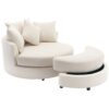360° Swivel Accent Barrel Chair With Storage Ottoman & 4 Pillows, Modern Chenille Leisure Chair Round Accent For Living Room - Cream - Image 18