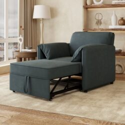 Convertible Pull Out Sofa Bed, 3 In 1 Convertible Sleeper Chair Adjustable Backrest With Thicked Cushions, Multi - Functional Linen Armchair For Living Room, Bedroom, Apartment, Office - Gray