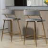 Counter Height Bar Stools, Corduroy Kitchen Island Counter Bar Stools With Back, Golden Chromed Base And Footrest (Set of 2) - Gray - Image 8