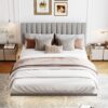 Queen Size Upholstered Bed With Sensor Light And Headboard, Floating Platform Bed - Gray - Image 11