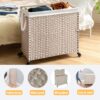 Laundry Hamper With Lid PE Rattan Powder Coating Frame Clothes Hampers With 2 Removable Bags, Wheels, 160L - Gray - Image 10
