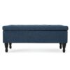 Hyatt - Suede Storage Ottoman With Tufted Top And Dark Wooden Legs - Navy Blue - Image 2