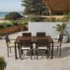 7 Piece Outdoor Patio Wicker Dining Set Patio Wicker Furniture Dining Set With Top - Brown / Cream - Image 2