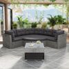 Elegant Patio Furniture Set Outdoor Daybed Rattan Sectional With Cushions And Center Table - Gray - Image 2