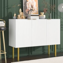 Modern Simple & Luxury Style Sideboard Particle Board & Board Cabinet With Gold Metal Legs & Handles, Adjustable Shelves For Living Room, Dining Room - White