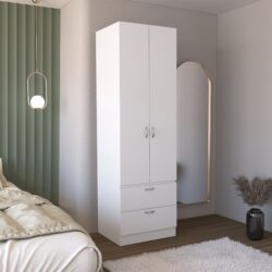 Armoire Wardrove, Hanging Rod, 2 Drawers, 1 Shelf - White