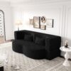 Modern Floor Sofa With 2 Pillows, Convertible Teddy Fabric Foam Filled Sleeper Sofa Bed, Full Size Folding Mattress For Living Room Guest Bed, Playroom, No Assembly Required - Black - Image 7