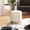 Hampton - Round Upholstered Ottoman With Scalloped Base - Speckled Egg Beige - Image 5