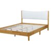 Queen Size Rubber Wooden, Solid Wooden Bed With Teddy Velvet Cushion Upholstered Headboard, Enhanced By Support Feet - Natural - Image 14