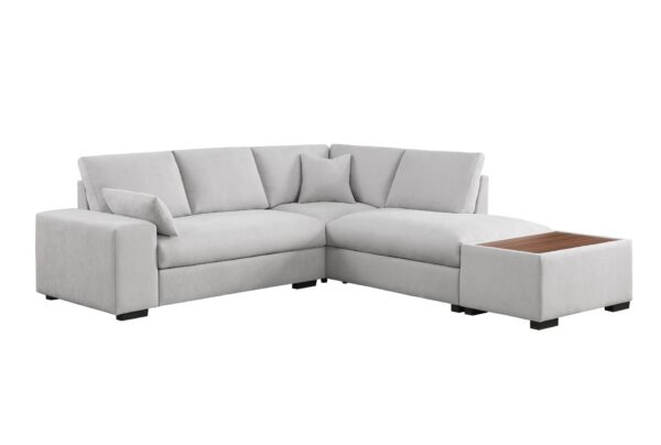 Joshua - Woven Fabric Sectional Sofa With Right Facing Chaise and Console Ottoman - Light Gray