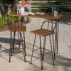 Dione Outdoor Industrial Acacia Wood Bar Set With Metal Frame And Slat Paneling - Brown - Image 2