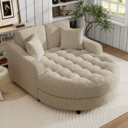 Modern Chaise Lounge Sofa Bed Upholstered Sofa Couch With Tufted Seat And Detachable Pillows For Living Room - Champagne