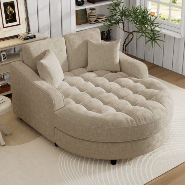Modern Chaise Lounge Sofa Bed Upholstered Sofa Couch With Tufted Seat And Detachable Pillows For Living Room - Champagne