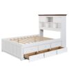 Full Solid Pine Captain Bookcase Bed With Trundle Bed And 3 Spacious Under Bed Drawers In Casual - White / Walnut - Image 5
