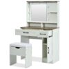 Farmhouse Makeup Vanity Desk With Mirror And Lights, 3 Lighting Modes, Vanity Set With Stool, Dressing Table With Adjustable Shelves, 2 Drawers And Side Cabinet For Bedroom - White - Image 15