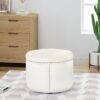 Elegant Round Ottoman With Studded Rim - Beige - Image 2