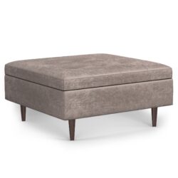 Shay - Mid Century Large Square Coffee Table Storage Ottoman - Gray