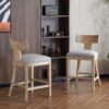 Counter Stools (Set of 2), Upholstered Counter Height Bar Stools With Solid Rubber Wood Frame, Backrest, Footrest, Armless Barstools For Home Bar, Kitchen Counter - Pebble Linen / Natural - Image 3
