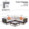 4 Pieces Outdoor Wicker Sofa Set, Patio Furniture With Colorful Pillows, L - Shape Sofa Set - Beige / Brown - Image 3