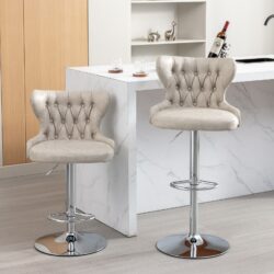 Swivel Barstools Adjusatble Seat Height From 25-33", Modern Upholstered Chrome Base Bar Stools With Backs Comfortable Tufted For Home Pub And Kitchen Island - Beige
