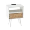 15.75" Rattan End Table With Power Outlet & USB Ports, Modern Nightstand With Drawer And Solid Wood Legs, Side Table For Living Room, Bedroom - White - Image 8